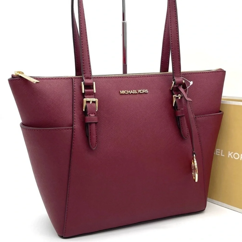 Michael Kors Large Charlotte Tote Bag Dark Cherry